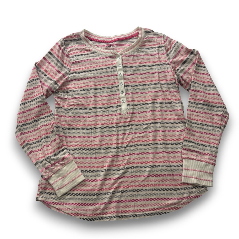 Cuddl Duds Womens Pink Grey Striped Henley Long Sleeve Top CD8712718 Medium